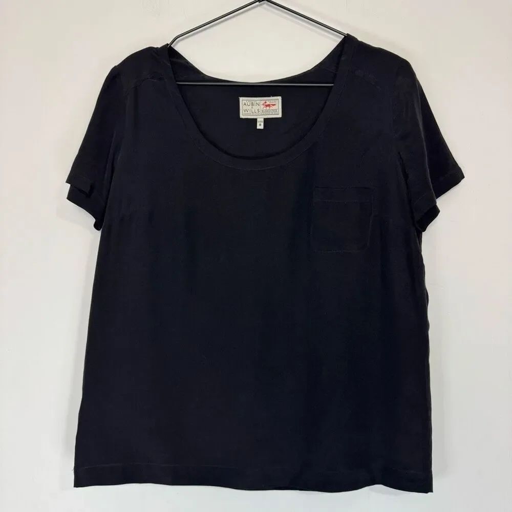 Aubin & Wills Black Silk Short Sleeve Blouse UK8/US4